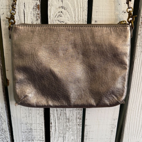 Elliott Lucca Crossbody Bag Leather Silver/gold Metallic Triple Zip Purse Chain - Picture 11 of 16